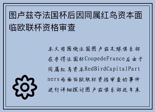 图卢兹夺法国杯后因同属红鸟资本面临欧联杯资格审查